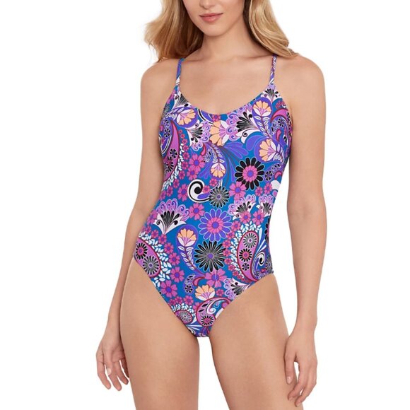 Salt + Cove Swimsuit Retro Hippie Print Scoop Neck One-Piece Sz M - Picture 2 of 12